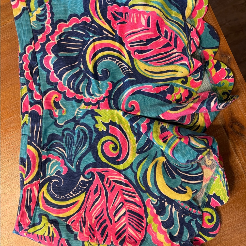 Bright Tropical Print Scarf with Scalloped Edge